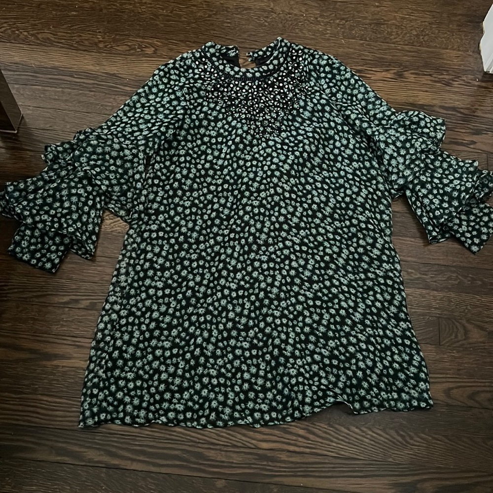 Anthropologie Ranna Gill 🔴 Small Green Puff Sleeve Dress